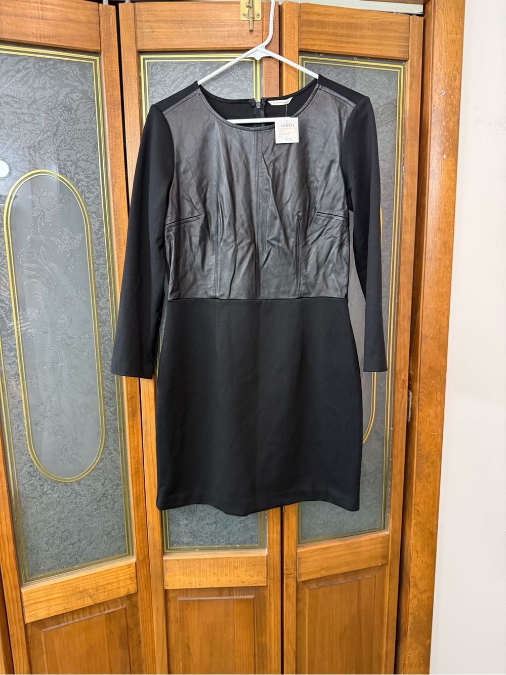 CLUB MONACO VINTAGE LADIES long-Sleeve Real Leather Paneled Dress, BRAND NEW